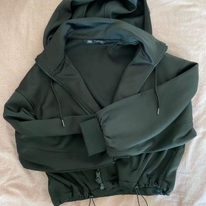 ZARA Crop Full Zipped Hooded Jacket Black